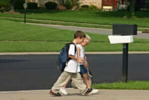 two children walking to school