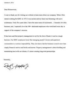 Thank you letter from Kirkpatrick Management